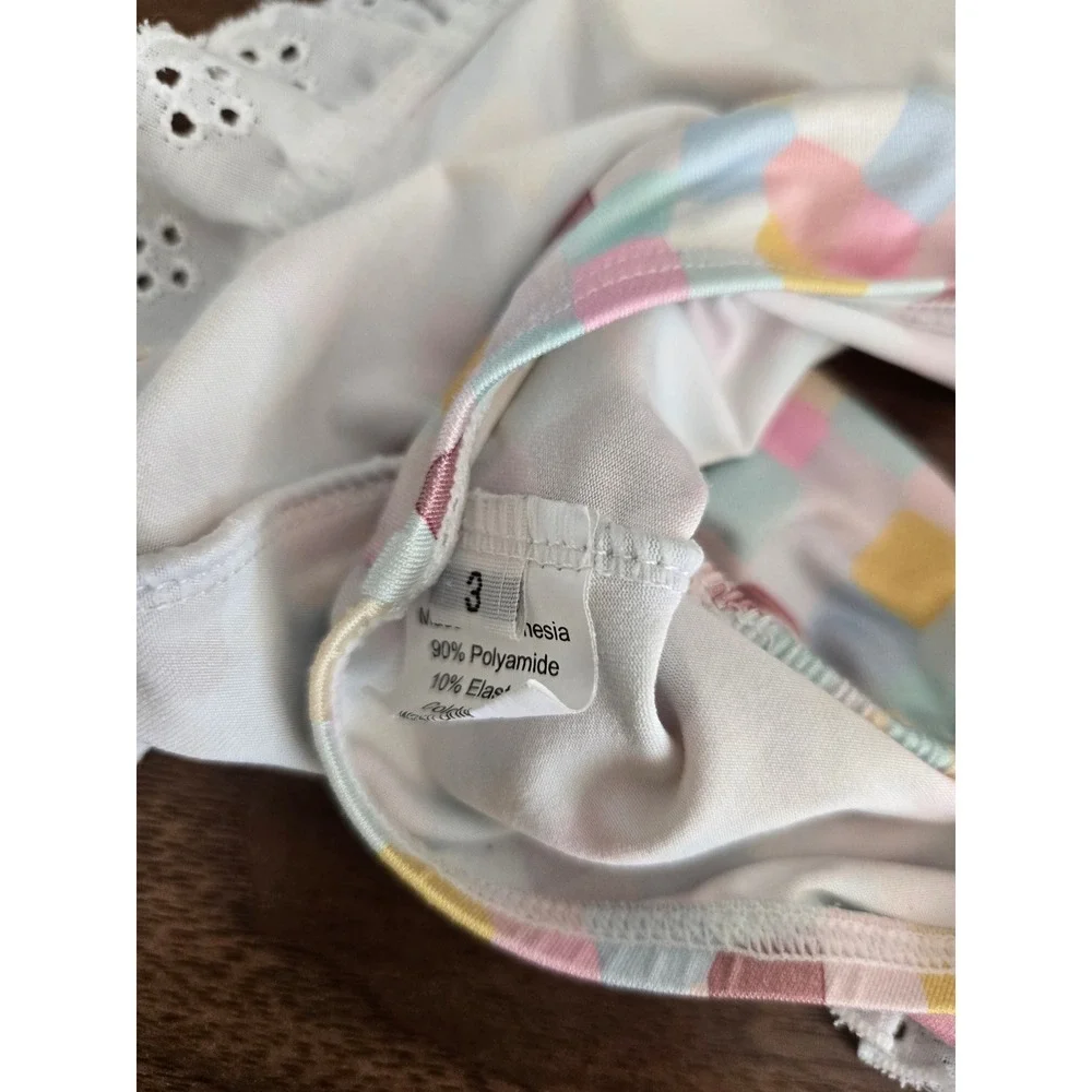 Wildling Girls Pastel Checkered‎ Eyelet Lace Ruffle Two Piece Bikini Swimsuit 3